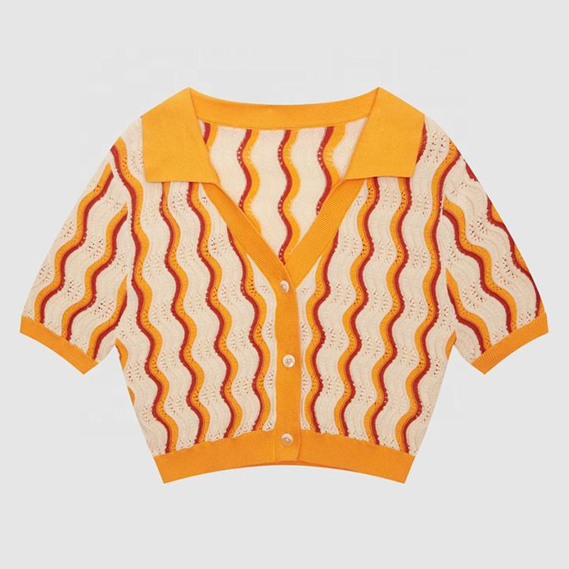 2023 új tervezésű egyedinők Knitwear vnyak laza egyszínű tavaszinyári pólók rövid ujjú kötött kardigán pulóver