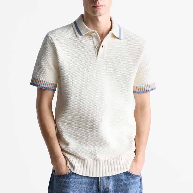 Polo ing férfi felső pamut kötött férfiak könnyű csíkos hüvelyek póló pulóver